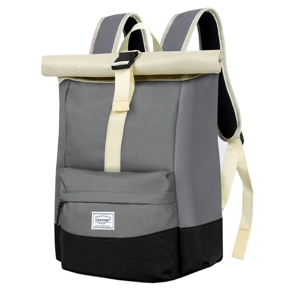 Sac à Dos Roll Top Gris et Noir – Sac Urbain Minimaliste pour Travail et Voyage