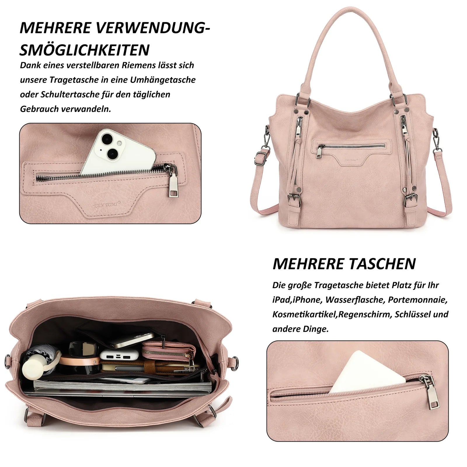 Sac Cabas Femme Vintage en Cuir Premium avec Pochette Assortie – Grand Sac Élégant