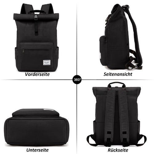 Sac à Dos Roll Top Urbain Noir – Sac Ordinateur Étanche et Pratique pour le Quotidien