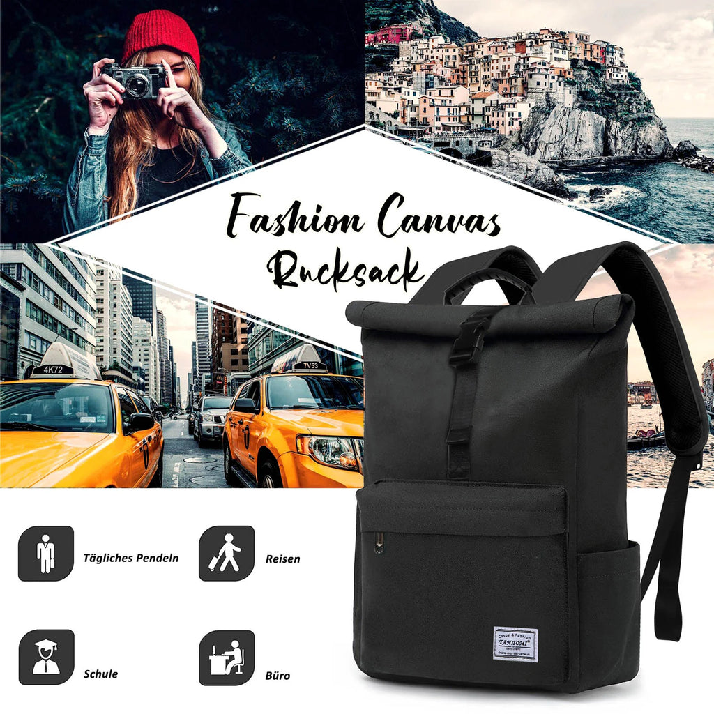 Sac à Dos Roll Top Urbain Noir – Sac Ordinateur Étanche et Pratique pour le Quotidien