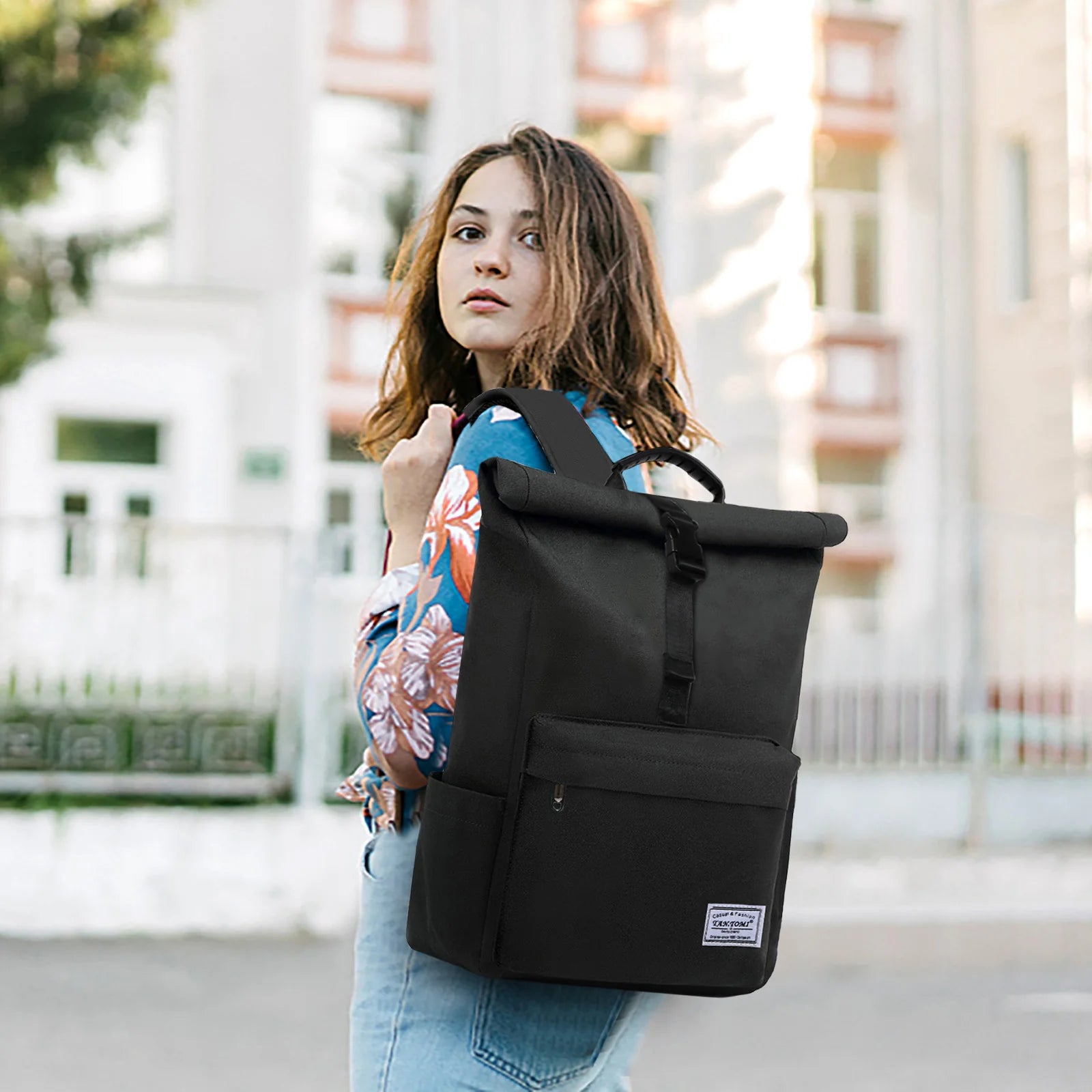 Sac à Dos Roll Top Urbain Noir – Sac Ordinateur Étanche et Pratique pour le Quotidien